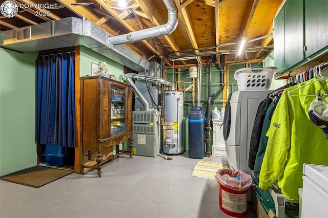 2114 Rangeview Dr, Pueblo, CO 81008 - unfinished basement featuring gas water heater, a water softener system, and heating unit