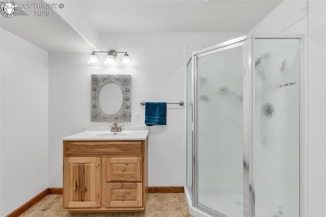 121 Mourning Dove Dr, Canon City, CO 81212 - full bathroom featuring a stall shower, vanity, and tile patterned flooring