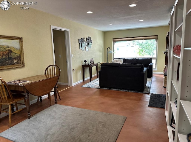 601 Petroleum Ave, Florence, CO 81226 - living area featuring recessed lighting, a textured wall, and finished concrete floors