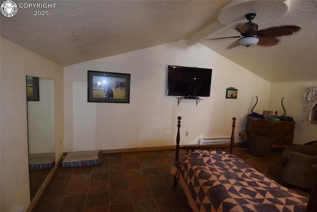 221 Greydene Ave, Canon City, CO 81212 - bedroom featuring a baseboard heating unit, a textured ceiling, and ceiling fan