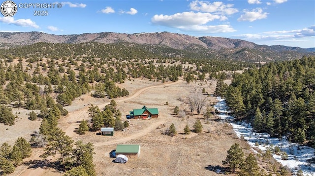 bird's eye view with a mountain view