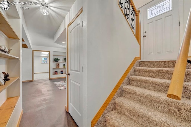 4401 Saint Clair Ave, Pueblo, CO 81005 - staircase with baseboards, carpet floors, and built in features