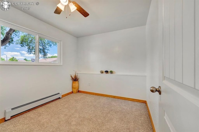 4401 Saint Clair Ave, Pueblo, CO 81005 - empty room featuring baseboard heating, carpet flooring, ceiling fan, and baseboards