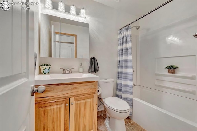 4401 Saint Clair Ave, Pueblo, CO 81005 - full bathroom featuring toilet, vanity, tile patterned floors, and shower / bath combination with curtain