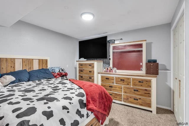 bedroom with carpet flooring and a closet