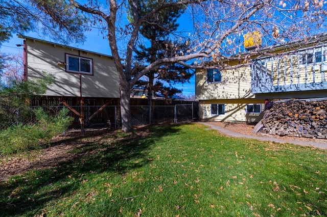 view of yard with a wooden deck