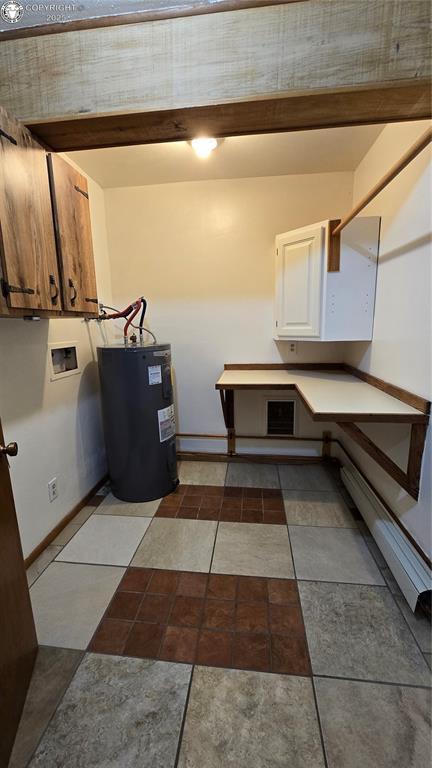 21501 Chalk Creek Dr, Nathrop, CO 81236 - clothes washing area with water heater, baseboards, and laundry area