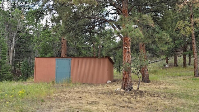 21501 Chalk Creek Dr, Nathrop, CO 81236 - view of shed with a forest view