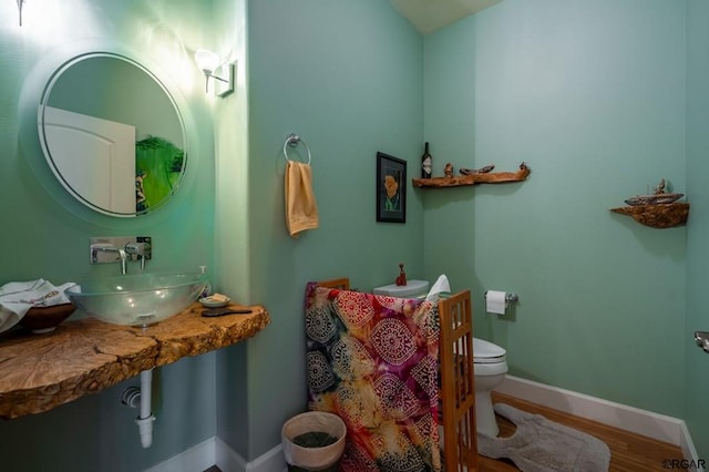 bathroom featuring toilet, sink, and hardwood / wood-style floors