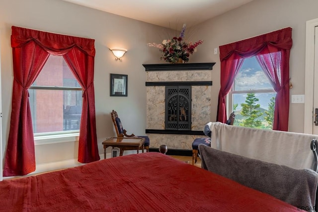 bedroom with a fireplace