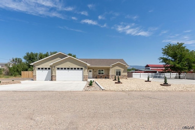 single story home with a garage