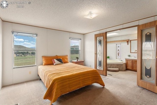 2275 K Path, Cotopaxi, CO 81223 - bedroom featuring light carpet, multiple windows, a textured ceiling, and ensuite bath