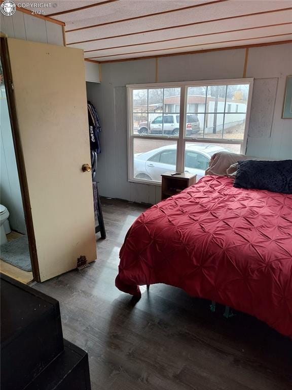 bedroom with multiple windows and hardwood / wood-style floors