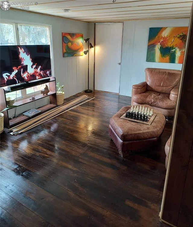 living room with dark wood-type flooring