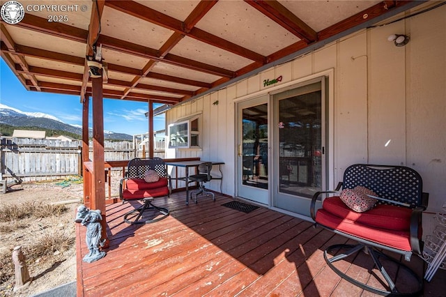 wooden terrace with a mountain view