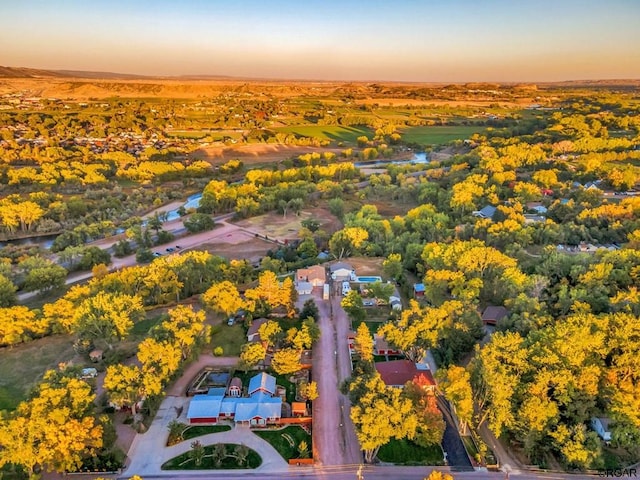 view of aerial view at dusk