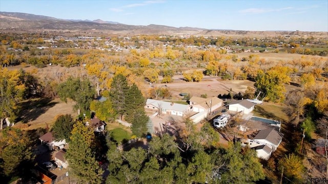 drone / aerial view featuring a mountain view