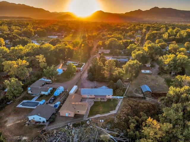 aerial view at dusk with a mountain view