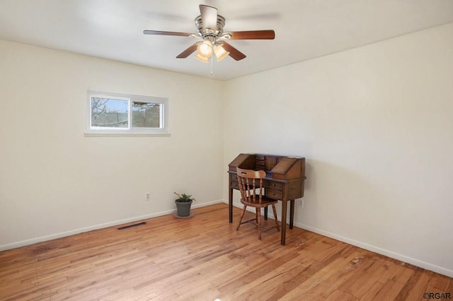 interior space featuring light hardwood / wood-style flooring and ceiling fan