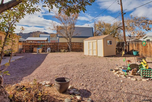 view of yard with a storage shed