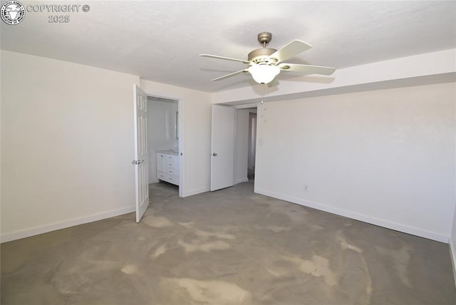 unfurnished bedroom featuring baseboards, a ceiling fan, and carpet flooring