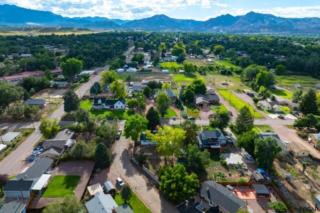 drone / aerial view with a mountain view