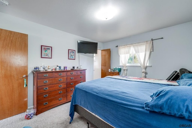 bedroom with light carpet