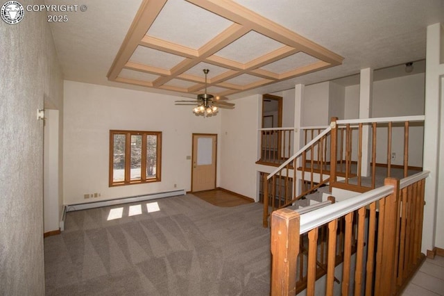 2324 W Willamette Ave, Colorado Springs, CO 80904 - carpeted entrance foyer with a ceiling fan, baseboard heating, and coffered ceiling