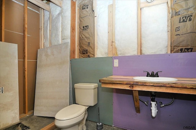 bathroom featuring sink, concrete floors, and toilet