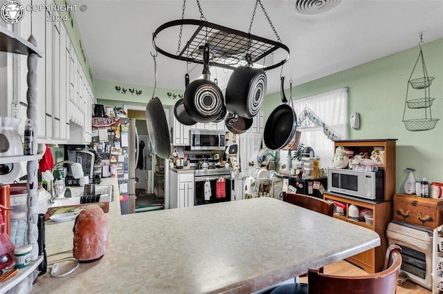 kitchen featuring stainless steel appliances, white cabinetry, and sink