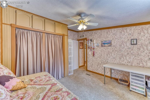 575 Wykagyl Rd, Westcliffe, CO 81252 - bedroom featuring light carpet, ornamental molding, visible vents, and a textured ceiling