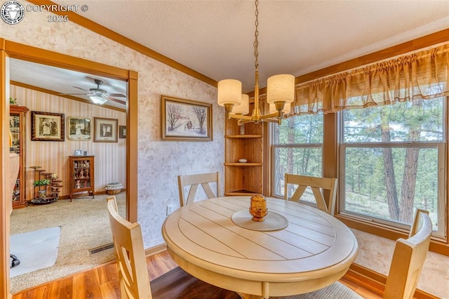 575 Wykagyl Rd, Westcliffe, CO 81252 - dining area with visible vents, a wealth of natural light, wood finished floors, and lofted ceiling