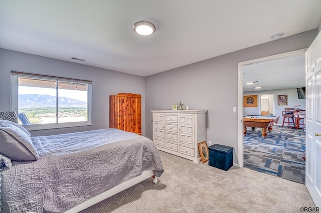 bedroom featuring billiards and carpet