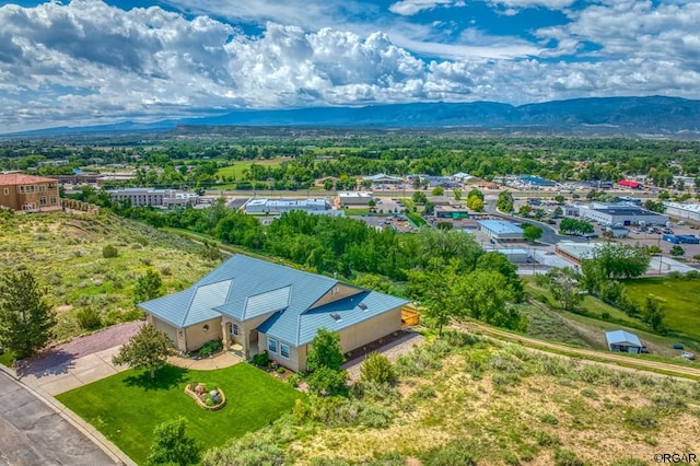 birds eye view of property with a mountain view