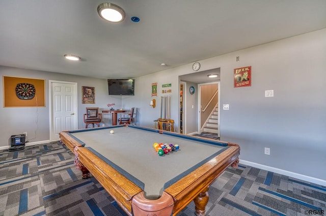 playroom with dark colored carpet