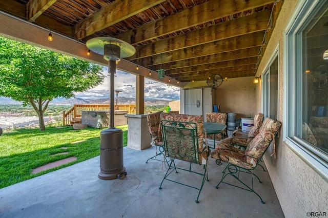 view of patio / terrace featuring a hot tub