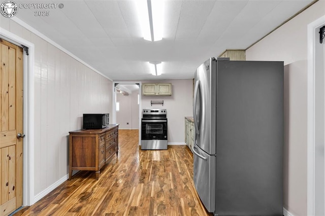 kitchen with dark hardwood / wood-style flooring and stainless steel appliances