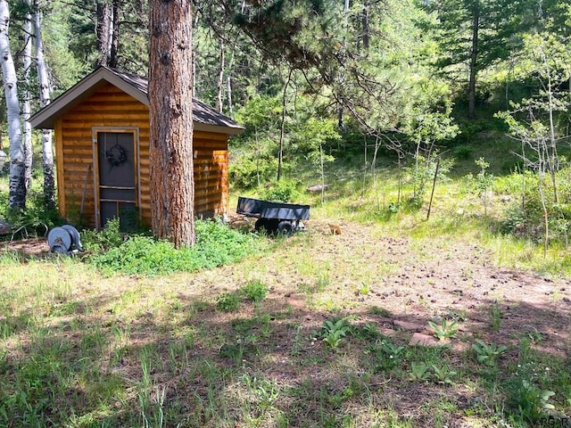 view of yard featuring a shed