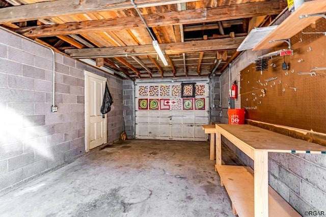 basement with a garage