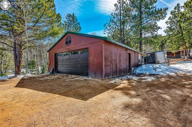 view of detached garage