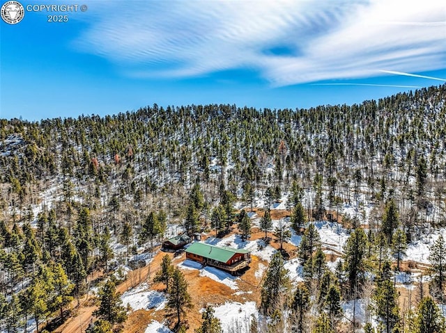 aerial view featuring a forest view