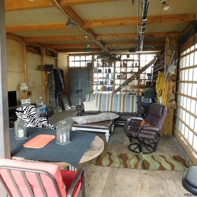 basement with hardwood / wood-style floors