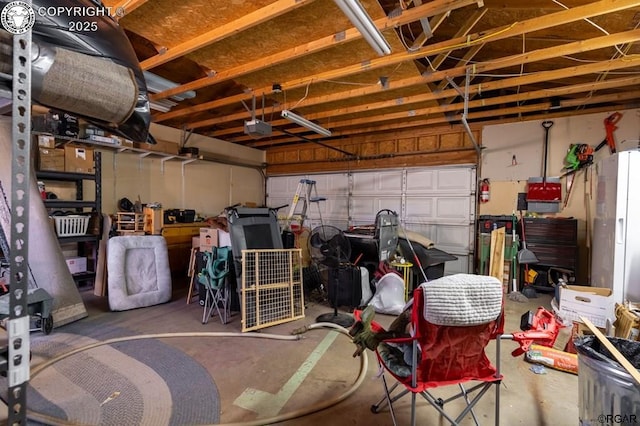 garage with a garage door opener