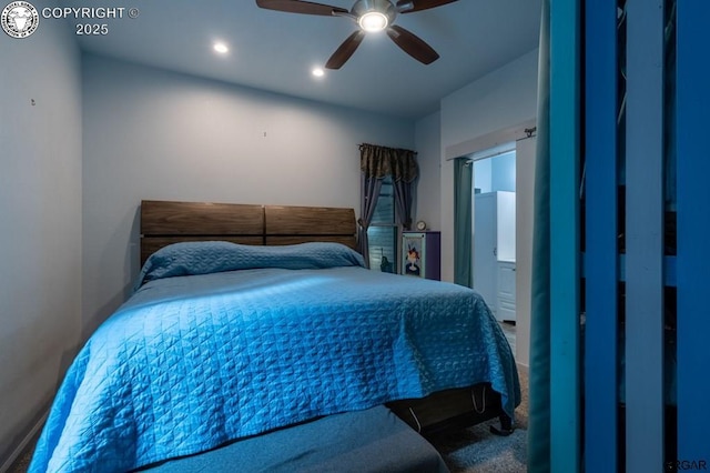 bedroom featuring recessed lighting and ceiling fan