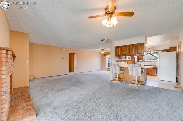 1108 Fairview Ave Unit B, Canon City, CO 81212 - unfurnished living room featuring a ceiling fan, a textured ceiling, light carpet, and plenty of natural light