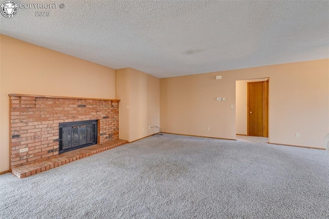 1108 Fairview Ave Unit B, Canon City, CO 81212 - unfurnished living room featuring light carpet, a textured ceiling, and a fireplace
