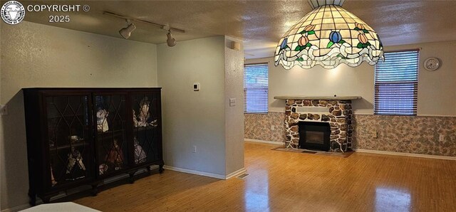 1540 Lombard St, Canon City, CO 81212 - entrance foyer with wood finished floors, rail lighting, and a fireplace