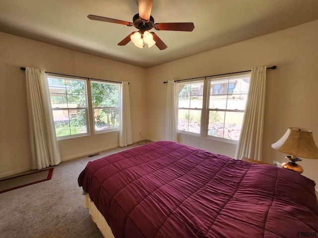 bedroom with carpet flooring and ceiling fan