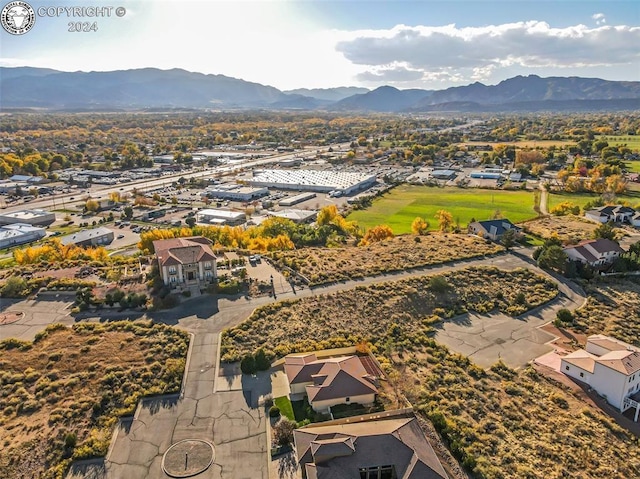 birds eye view of property with a mountain view