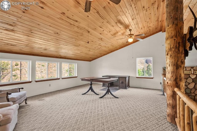 161 Shannon Rd, Cotopaxi, CO 81223 - carpeted office space with ceiling fan, vaulted ceiling, and wooden ceiling